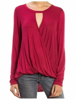 MAX STUDIO NWT Ruby Red Long Sleeve Faux Wrap Top S